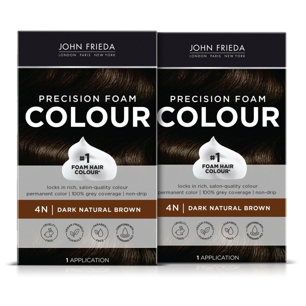 John Frieda Precision Foam Colour, Dark Natural Brown 4N, Full-coverage Hair Color Kit, Anti-Fade Gray Coverage, Deep Color Saturation Hair Dye, Pack of 2
