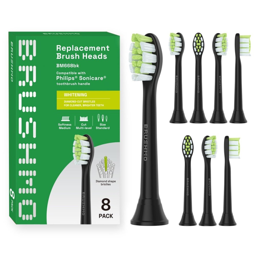 Brushmo Whitening Replacement Toothbrush Heads Compatible with Philips Sonicare DiamondClean HX6062/65, Black, 8 Pack