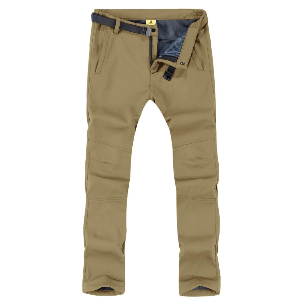 TBMPOY Men\'s Snow Ski Hiking Pants Waterproof Winter Fleece Lined Pants Camping Skiing Ice Fishing Pants with Belt 01 Thick Khaki L