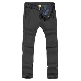 TBMPOY Men\'s Snow Ski Hiking Pants Waterproof Winter Fleece Lined Pants Camping Skiing Ice Fishing Pants with Belt 01 Thick Dark Grey L