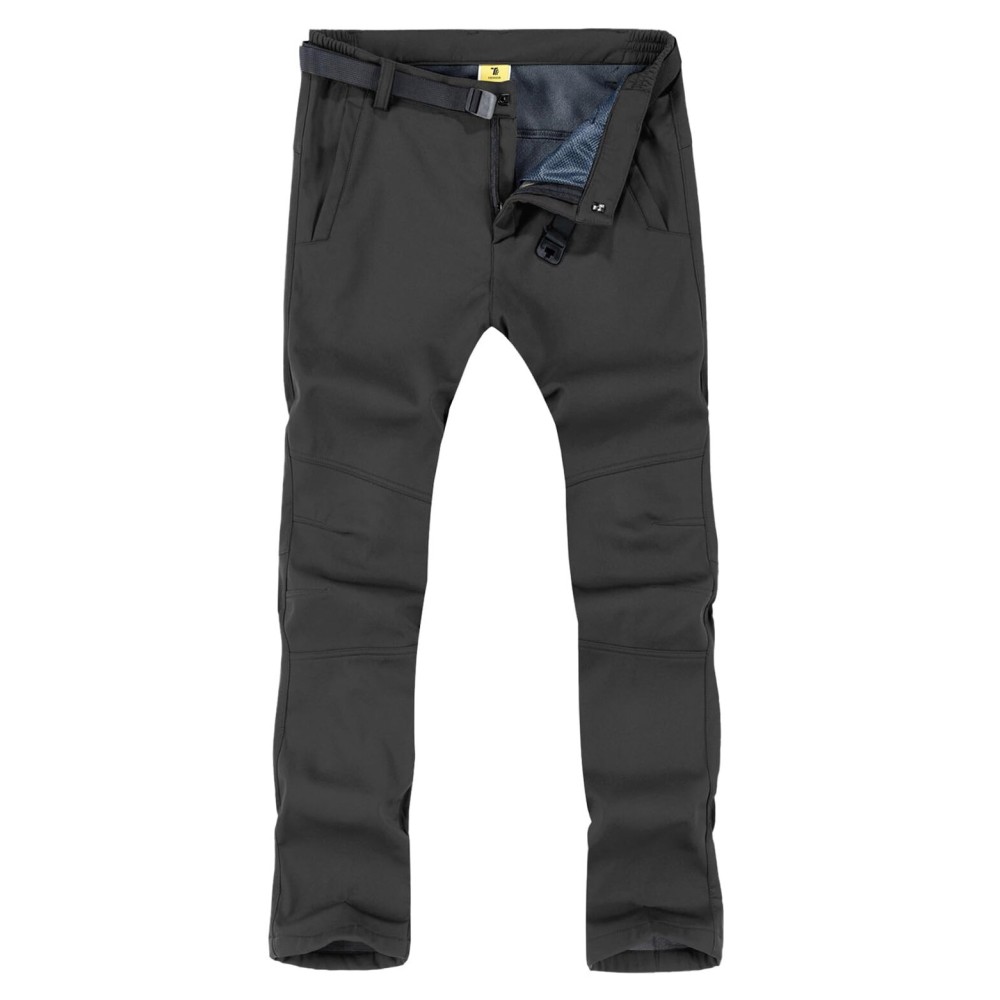 TBMPOY Men\'s Snow Ski Hiking Pants Waterproof Winter Fleece Lined Pants Camping Skiing Ice Fishing Pants with Belt 01 Thick Dark Grey XXL