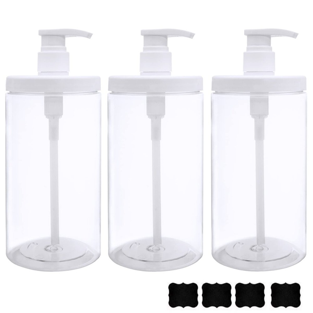 Cosywell Pump Bottle Dispenser Plastic Pump Bottles Refillable Bottles Wide Mouth Jar Style Empty Pump Bottles Bathroom Shower Containers for Lotion Shampoo Conditioner (White, 3X 1000ml)