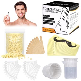 Nose Wax Kit for Men Women, Yovanpur Nose Hair Waxing Kit with 100g Nose Hair Wax Beads (15-20 USES), 20 Applicator, 15 Mustache Protector, 10 Paper Cups, 1 Measuring Cup - Easy, Quick and Painless
