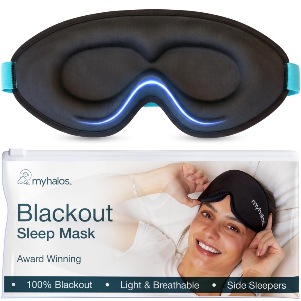 MyHalos Sleep Mask - 3D Blackout Eye Mask for Women & Men, Side Sleepers, Zero Pressure Memory Foam Eyelash Friendly, Breathable, Sleep Aid for Travel, Shift Work, Light Sensitivity Relief
