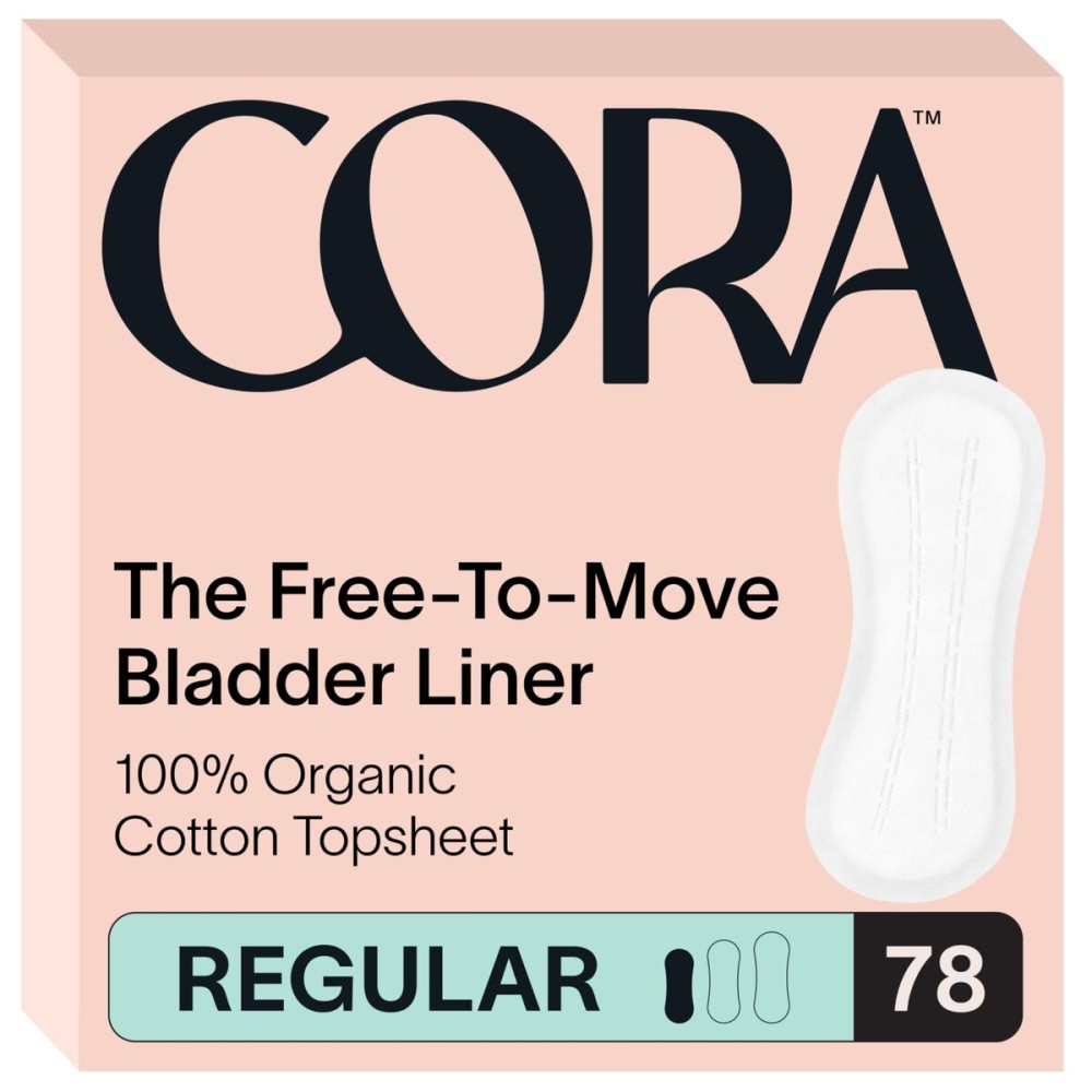 Cora Organic Bladder Liners | Ultra Thin Incontinence & Postpartum Pads for Women | Panty Liners for Bladder Leaks | Breathable Cotton (78 Regular)