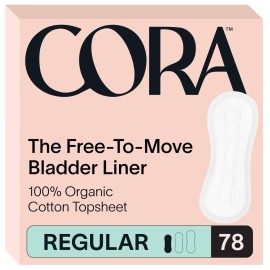 Cora Organic Bladder Liners | Ultra Thin Incontinence & Postpartum Pads for Women | Panty Liners for Bladder Leaks | Breathable Cotton (78 Regular)