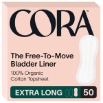 Cora Organic Bladder Liners | Ultra Thin Incontinence & Postpartum Pads for Women | Panty Liners for Bladder Leaks | Breathable Cotton (50 Extra Long)