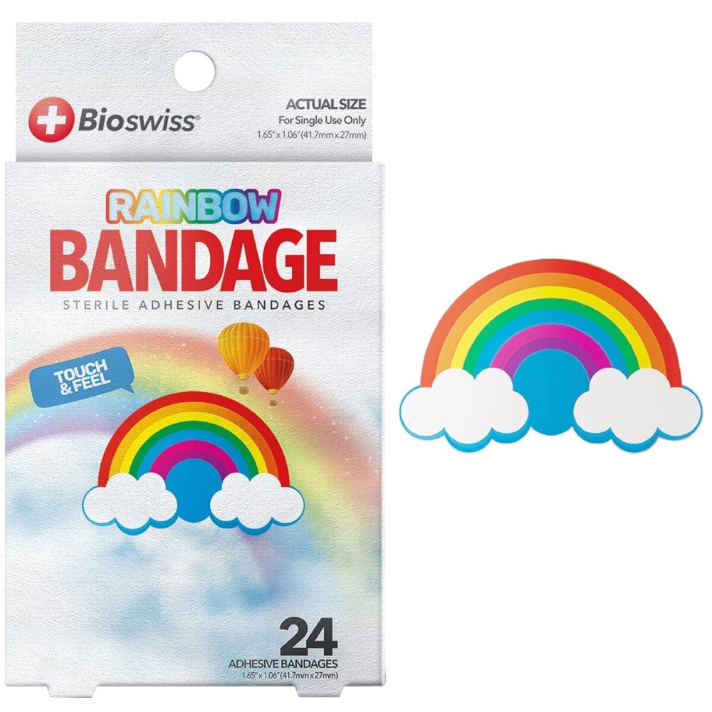 BioSwiss Bandages, Rainbow Shaped Self Adhesive Bandage Set, Latex Free, Sterile Wound Care, 24 Count