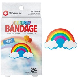BioSwiss Bandages, Rainbow Shaped Self Adhesive Bandage Set, Latex Free, Sterile Wound Care, 24 Count