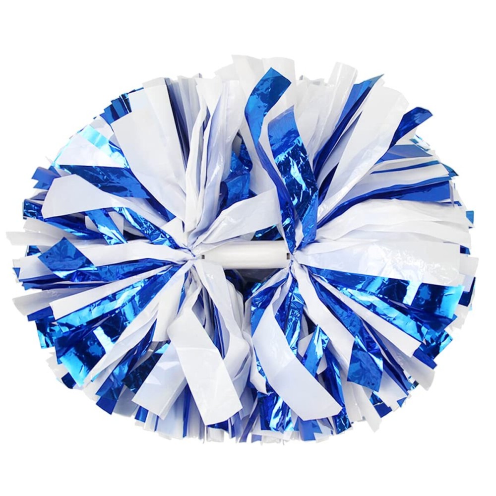 Hooshing 2PCS Blue and White Pom Poms Cheerleading with Baton Handle for Team Spirit Sports Dance Cheering Kids Adults