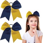 2 Packs Jumbo Cheerleading Bow 8 Inch Large Cheer Hair Bows with Ponytail Holder for Teen Girls Softball Outfit Uniform(Yellow and Blue)