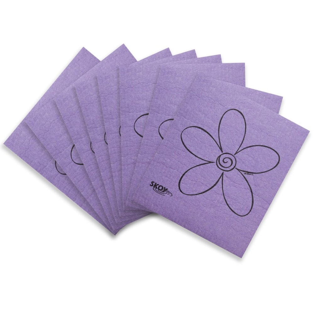 Skoy Cloth, 8-Pack Versatile Swedish Dishcloths for Kitchen and Household Use, Reusable Cleaning Cloths, Planet-Friendly, Dishwasher and Dryer-Safe, Purple