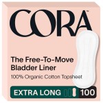 Cora Organic Bladder Liners | Ultra Thin Incontinence & Postpartum Pads for Women | Panty Liners for Bladder Leaks | Breathable Cotton (100 Extra Long)