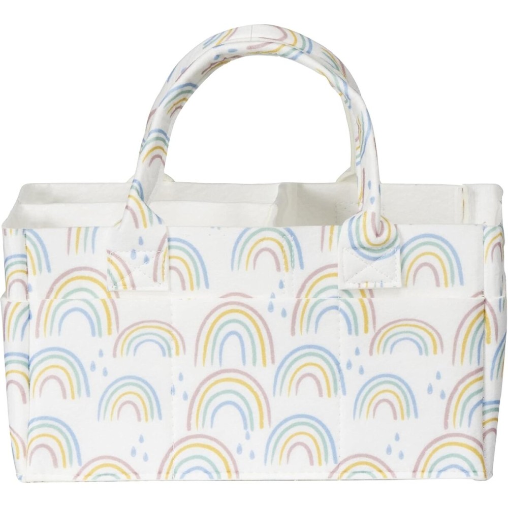 Sammy & Lou Collapsible Painted Rainbow Felt Storage Caddy, Divided Design To Keep Diapers, Wipes And Changing Items Organized, Two Handles, 11.5 in x 6 in x 8 in