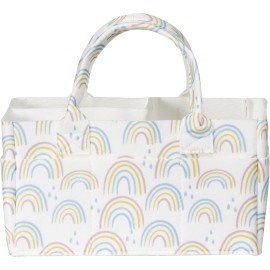Sammy & Lou Collapsible Painted Rainbow Felt Storage Caddy, Divided Design To Keep Diapers, Wipes And Changing Items Organized, Two Handles, 11.5 in x 6 in x 8 in