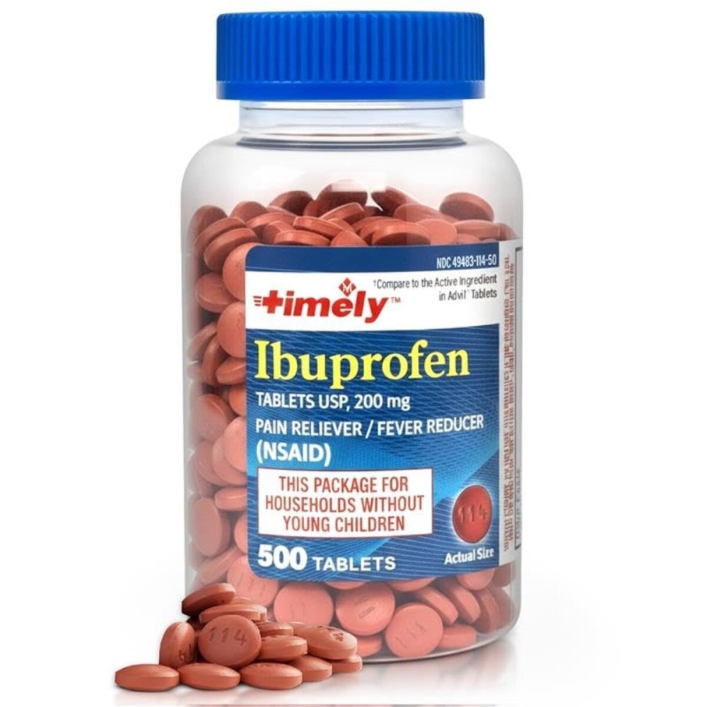 TIME-Cap Labs 500 Tablets Ibuprofen 200mg Coated - Pain Reliever & Fever Reducer (NSAID) for Adults, Helps with Headache, Back Pain, Muscle Aches, Toothaches, Menstrual Cramps & Minor Arthritis Pain