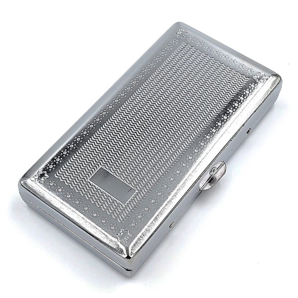 Cigarette Case Victorian Style Metal Holder for Regular, King and 100\'s Size Pocket Protective Security Wallet (GRVD-S100, Silver)