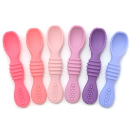 PrimaStella Silicone Chew Spoon Set for Babies and Toddlers - Safety Tested - BPA Free - Microwave, Dishwasher and Freezer Safe - Rosy Shades