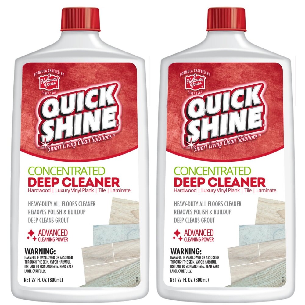 Quick Shine Multi Surface Deep Floor Cleaner and Wax Remover 27Fl oz,(Pack of 2) Removes Wax Build-Up,Revitalizes Floors &Cleans Grout,Use on Hardwood, Laminate, LVT,Tile and Stone,Pro-Level Cleaning