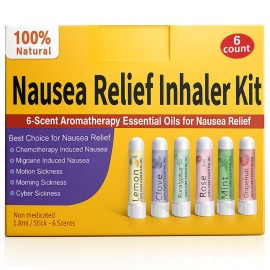 Hion Nausea Relief Inhaler 6 pcs for Motion Sickness and Pregnant Women Morning Sickness, Aromatherapy Natural Essential Oils Inhalers