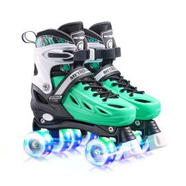 METROLLER Roller Skates for Girls Ages 5-8 8-12 and Boys Teens, Adjustable 4 Sizes for Kids Toddler Rollerskates with Light up Wheels, for Women (Green, Small-Little Kid (11j-1 US))