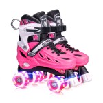 METROLLER Roller Skates for Girls Ages 5-8 8-12 and Boys Teens, Adjustable 4 Sizes for Kids Toddler Rollerskates with Light up Wheels, for Women (Rose, Large-Youth & Adult (4-7 Men/5-8 Women))