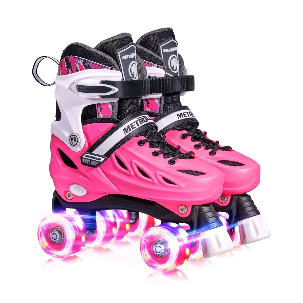 METROLLER Roller Skates for Girls Ages 5-8 8-12 and Boys Teens, Adjustable 4 Sizes for Kids Toddler Rollerskates with Light up Wheels, for Women (Rose, Medium-Big Kid (1-4 US))