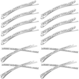 12 Pieces Rhinestone Bobby Pins Decorative Fancy Crystal Hair Clips Shiny Metal X Shaped Barrettes Bling Diamond Wedding Bridal Shower Hair Accessories for Women Ladies Girls (Silver)