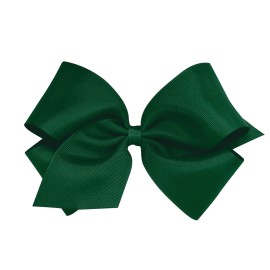 Wee Ones Girls\' Plain Wrap Classic Grosgrain Hair Bows on a WeeStay No-Slip Hair Clip, Handmade, King, Forest Green