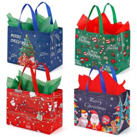 YANGTE 12 Pack 13 Large Christmas Gift Bags with Tissue Paper, Reusable Non-Woven Christmas Bag with Handles for Presents Wrapping, Shopping Xmas Party Supplies