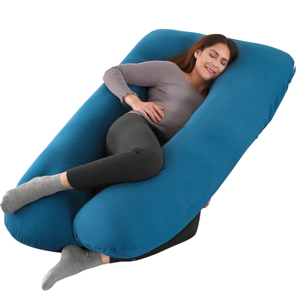 Amagoing 55 inches Pregnancy Pillow, U Shaped Maternity Full Body Pillow for Women, Support for Hip, Leg, Back Pain, Washable Jersey Cover, Double Zipper, Pregnancy Must Haves