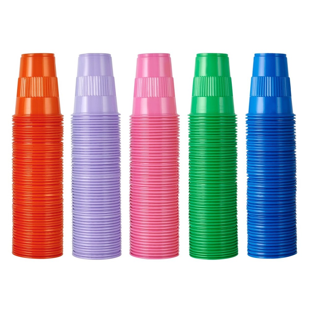 Lilymicky 500 Pack 9 oz Plastic Cups, Disposable Party Drinking Cups in Assorted Colors, 5 Colors, Perfect for Picnics, Celebrations and Christmas Day