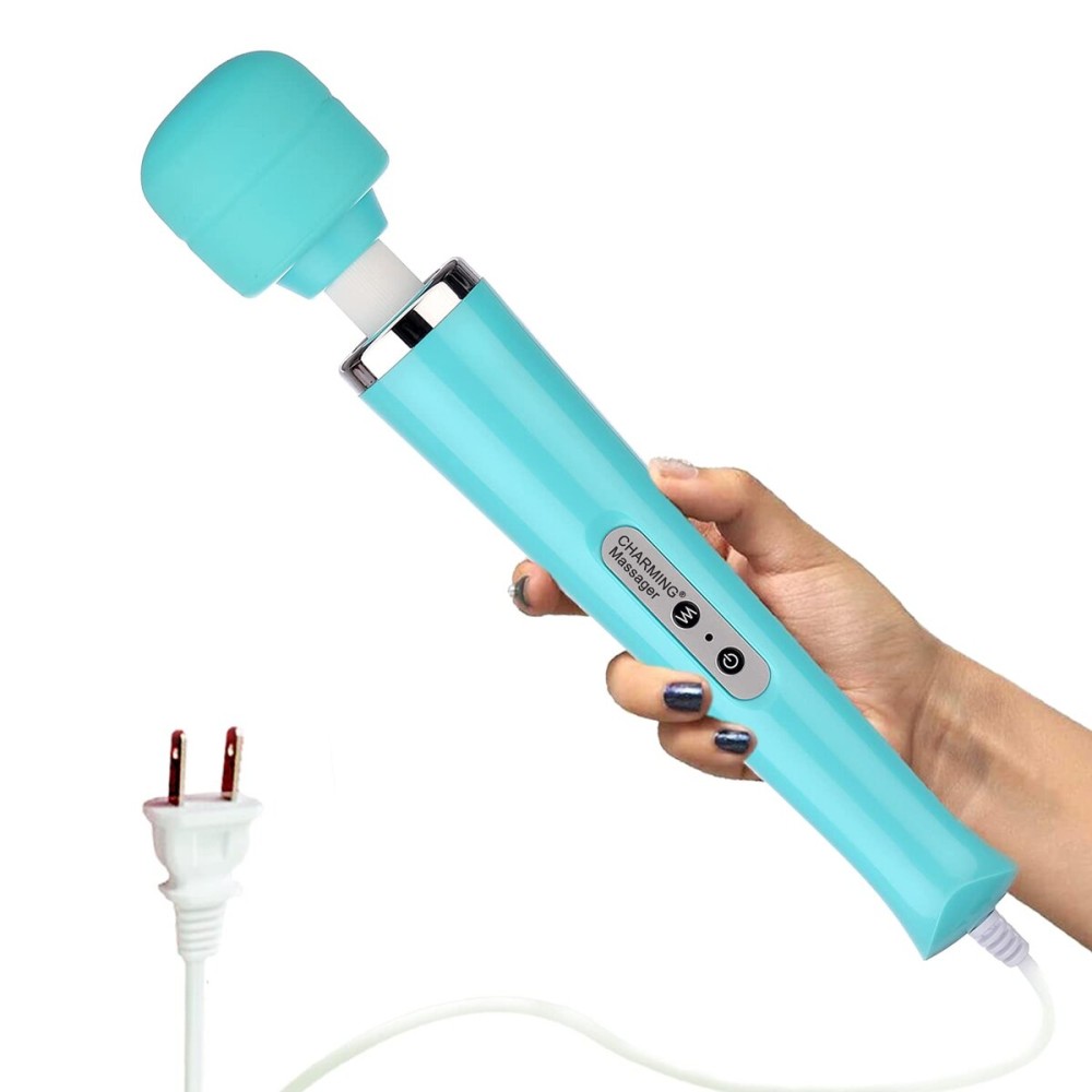CHARMING Wired Powerful Handheld Back Massager with 10 Strong Vibrations Modes, Personal Therapy Massager for Sports Recovery, Muscle Aches, Body Pain-Light Blue