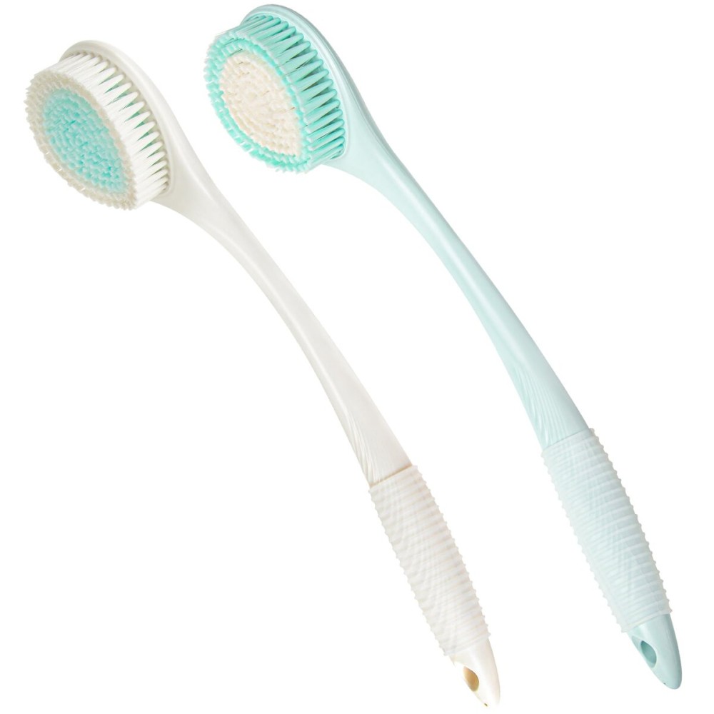 BEDELITE Back Bath Brush Long Handle for Shower of 2 - Soft Shower Brush for Men & Women,Back Brush Scrubber - 16.4 Long Skin Exfoliator for Bath Scrubber Body Brush2 Pack, Blue & Ivory