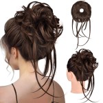 HOOJIH Messy Bun Hair Piece - Super Long Tousled Updo Hair Bun Extensions with Elastic Hair Band HB007 Grace - Warm Brown with Little Black Mixed
