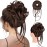 HOOJIH Messy Bun Hair Piece - Super Long Tousled Updo Hair Bun Extensions with Elastic Hair Band HB007 Grace - Warm Brown with Little Black Mixed