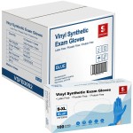 Schneider Blue Vinyl Synthetic Exam Gloves, Medium, Case of 1000, 4-mil, Powder-Free, Latex-Free, Non-Sterile, Disposable Gloves