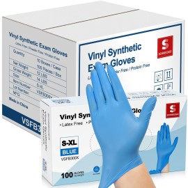 Schneider Blue Vinyl Synthetic Exam Gloves, Small, Case of 1000, 4-mil, Powder-Free, Latex-Free, Non-Sterile, Disposable Gloves