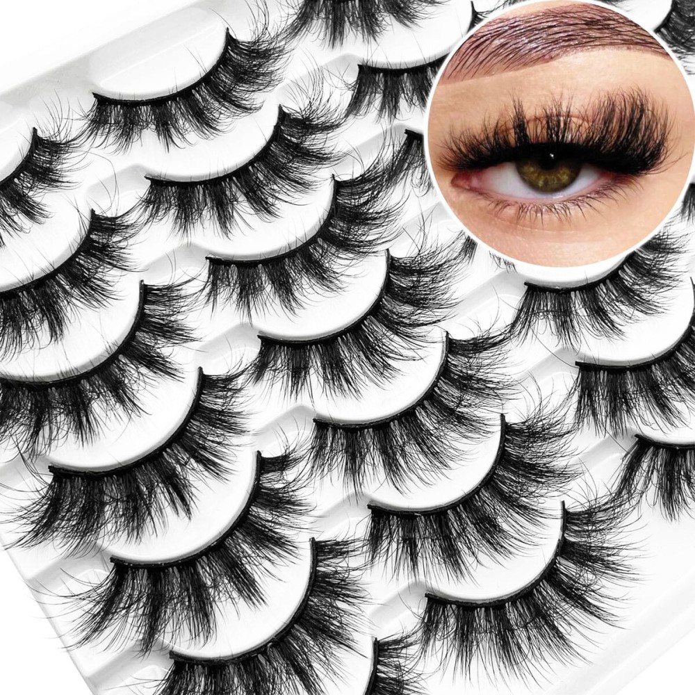 Yasnai Lashes False Eyelashes Fluffy Faux Mink Lashes Natural Eyelashes 14 Pairs Pack 9D Wispy Cat Eye Fake Lashes