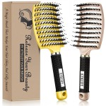 KTKUDY Detangling Brush Getting Knots Out without Pain - Boar Bristles HairBrush Make Hair Shiny & Healthier Vented Detangler Brush for Women Men Kids Wet and Dry Hair (Yellow & Gold)