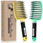 KTKUDY Detangling Brush Getting Knots Out without Pain - Boar Bristles HairBrush Make Hair Shiny & Healthier Vented Detangler Brush for Women Men Kids Wet and Dry Hair (Yellow & Green)