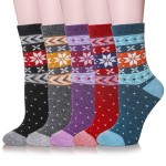 Velice Wool Socks for Women Merino Wool Boot Hiking Thick Thermal Warm Winter Crew Cushion Cozy Work Socks 5 Pairs(Snowflake-01)