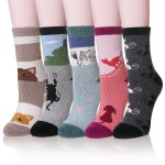Velice Women Wool Socks Thick Thermal Hiking Warm Winter Crew Cushion Cozy Work Boot Socks 5 Pairs(Cat C)