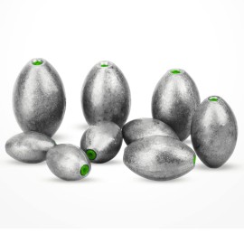 AMYSPORTS Egg Lead Fishing Weights Kit Drop Bass Weights Sinker Tackle Saltwater Casting Fishing Sinkers Set Oval Freshwater 20pcs 3/8oz
