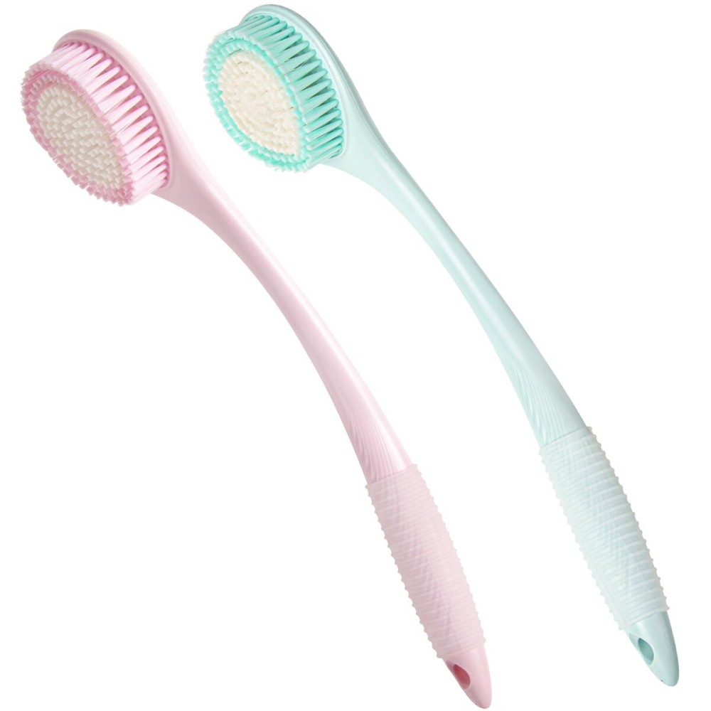 BEDELITE Back Bath Brush Long Handle for Shower of 2 - Soft Shower Brush for Men & Women,Back Brush Scrubber - 16.4 Long Skin Exfoliator for Body Bath Scrubber2 Pack, Blue & Pink