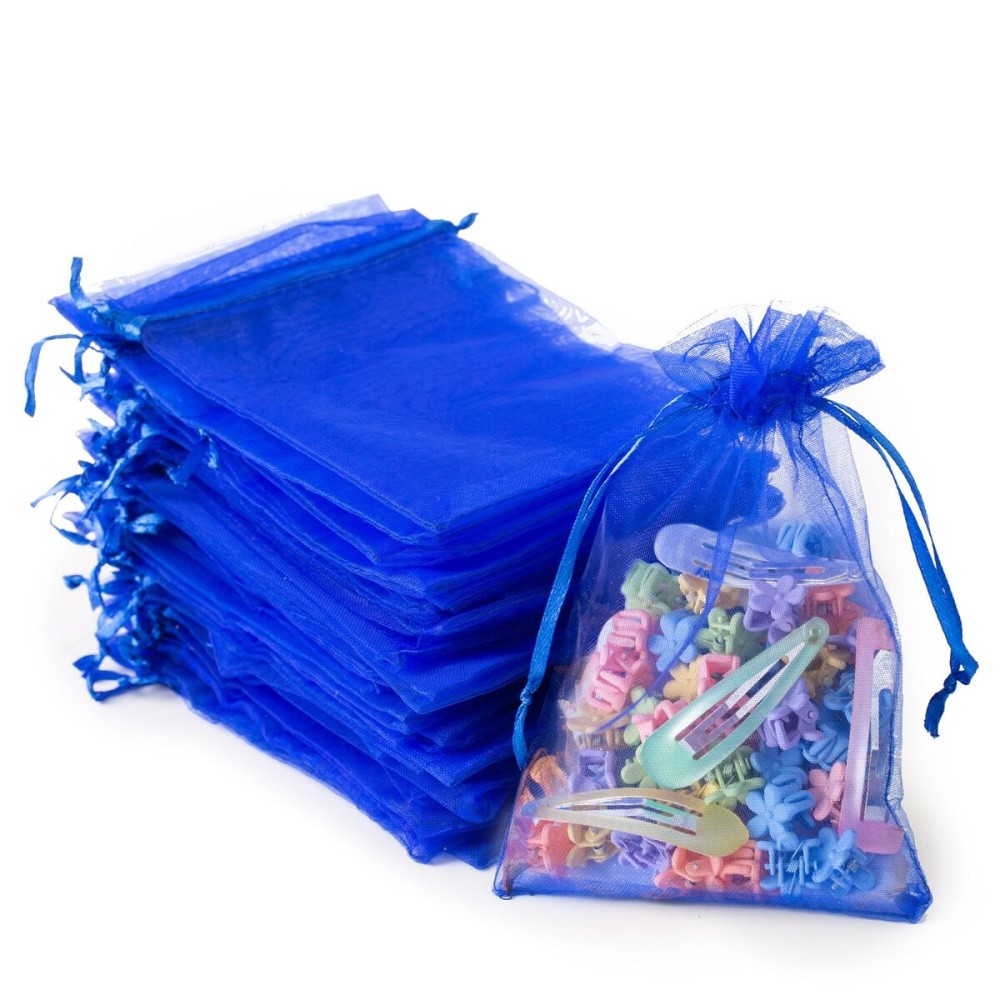 YHJZ 100PCS Organza Bags, 4x6 inches (10x15cm) Small Mesh Bags Drawstring, Blue Jewelry Gift Pouches for Wedding, Party, Festival, Bathroom Soaps (Blue)