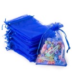YHJZ 100PCS Organza Bags, 4x6 inches (10x15cm) Small Mesh Bags Drawstring, Blue Jewelry Gift Pouches for Wedding, Party, Festival, Bathroom Soaps (Blue)