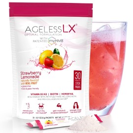AgelessLX Powder Supplement for Women - with HMB Collagen Enhancer Plus Vitamin D3 with K2, Horsetail and Biotin for Lean Muscle and Stronger Hair and Nails - 30 Powder Packets Strawberry Lemonade