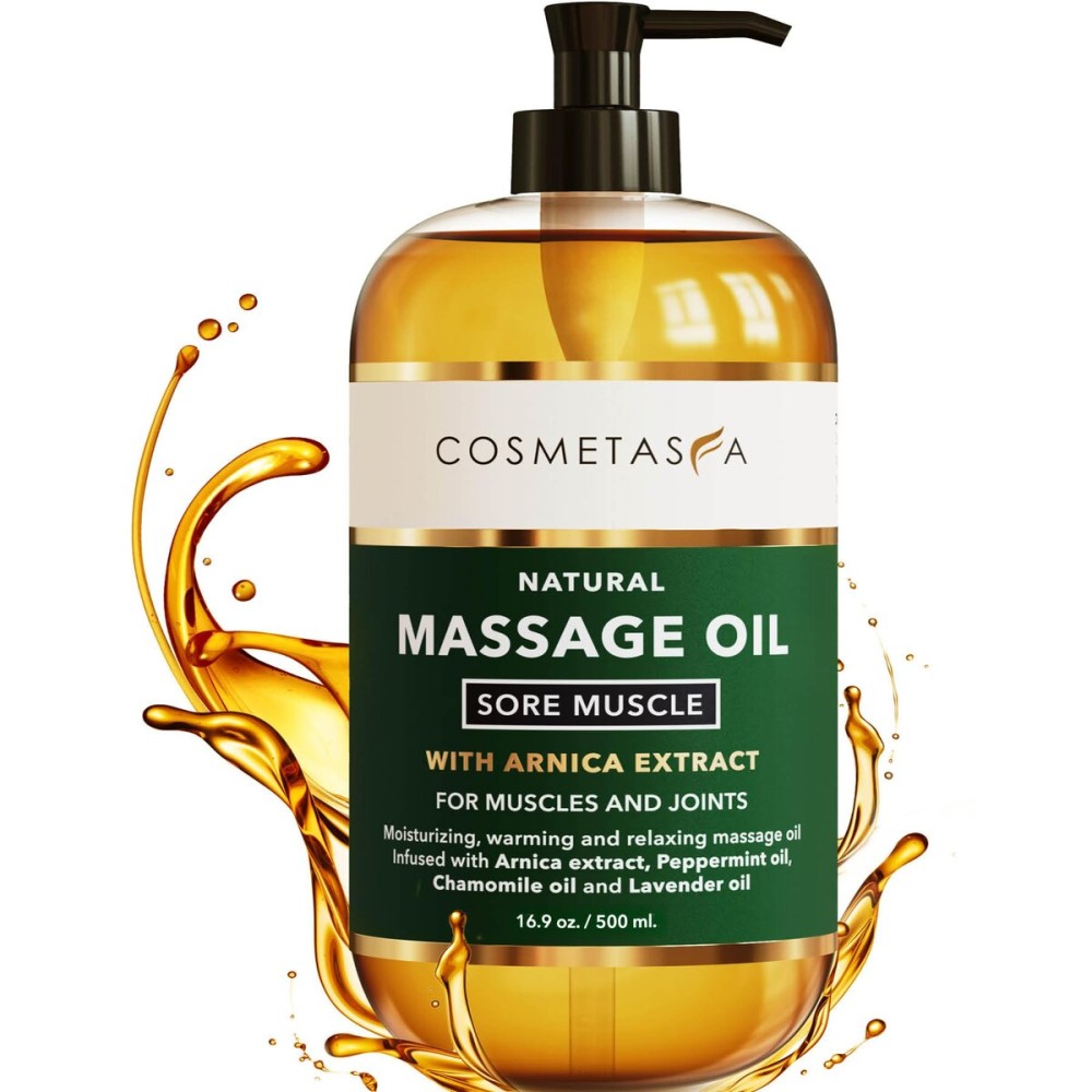 Cosmetasa Sore Muscle Massage Oil for Massage Therapy - All Natural, Cruelty-Free Full Body Massage Oils for Muscle Relaxing & Joint Comfort - Arnica Extract with Chamomile & Lavender Oil (16.9 oz)
