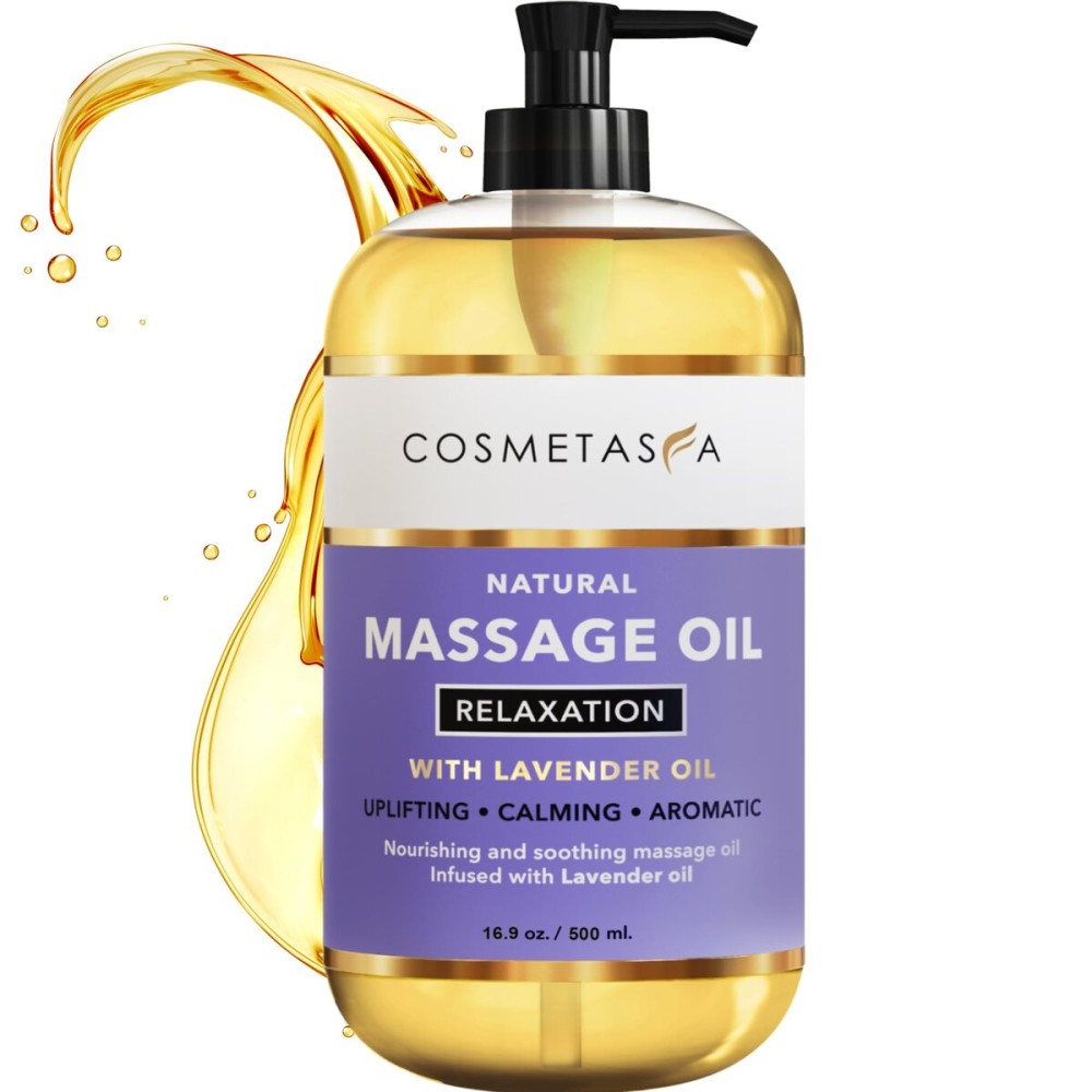 Cosmetasa Lavender Massage Oil for Massage Therapy - All Natural, Cruelty-Free & Spa Quality Skin Therapy Oil, Calming & Soothing Care - Lavender, Geranium & Grapeseed Oil (16.9 oz)